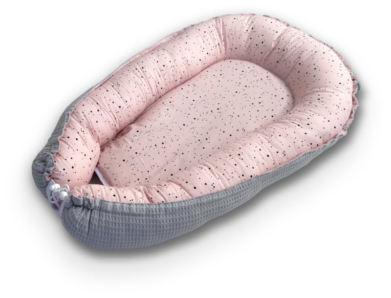 Babynestje Roze stipjes met Grijze wafelstof