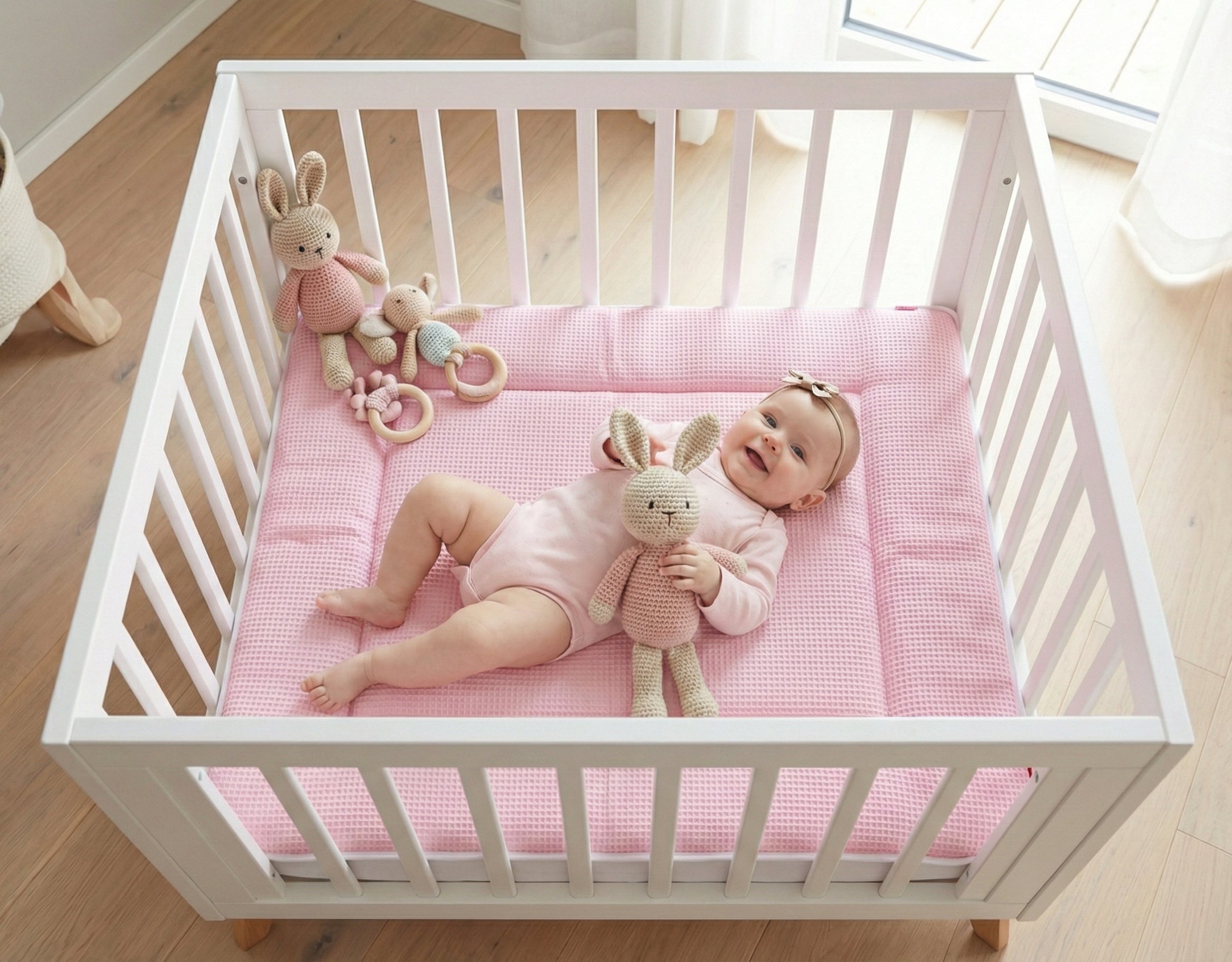 Boxkleed Wafelstof Roze - boxkleed