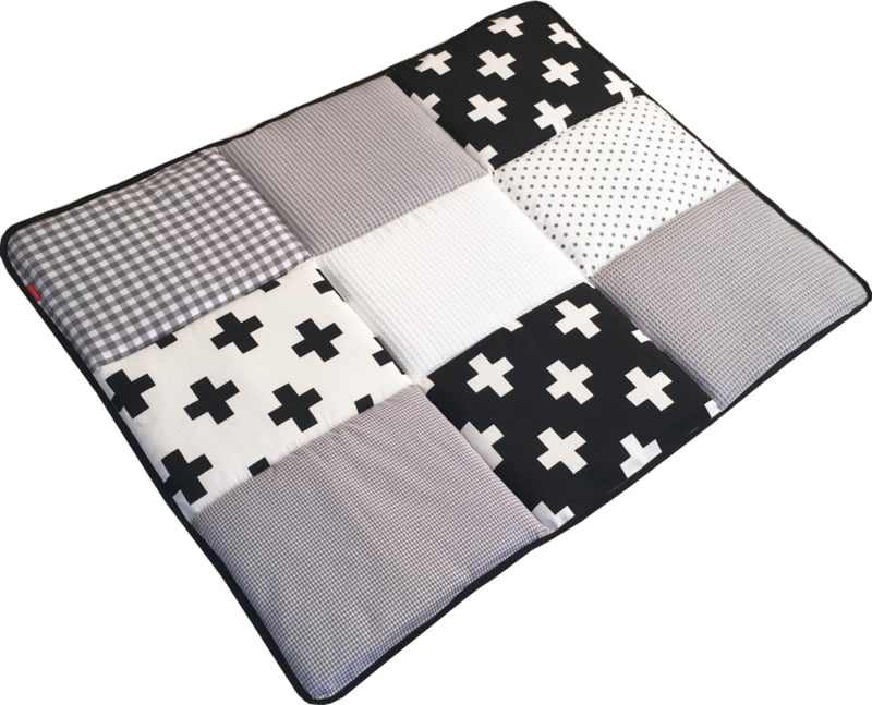 Boxkleed Zwart Wit Grijs Wafel - boxkleed