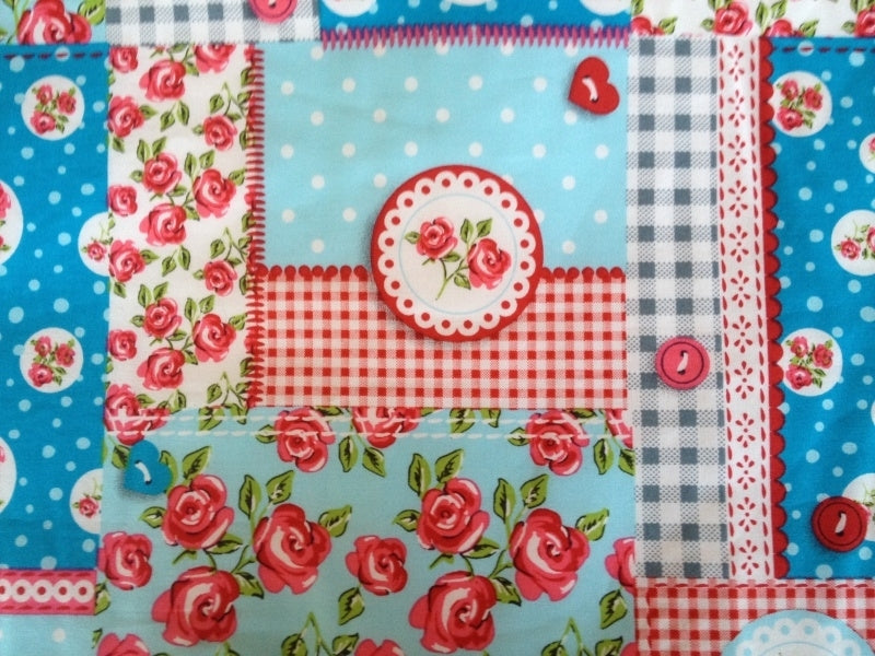 Ledikantdeken Patch Blauwe Roosjes