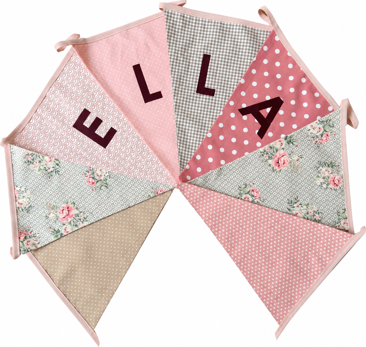 Vlaggetjes met naam: ontwerp Ella beige bloemetjes