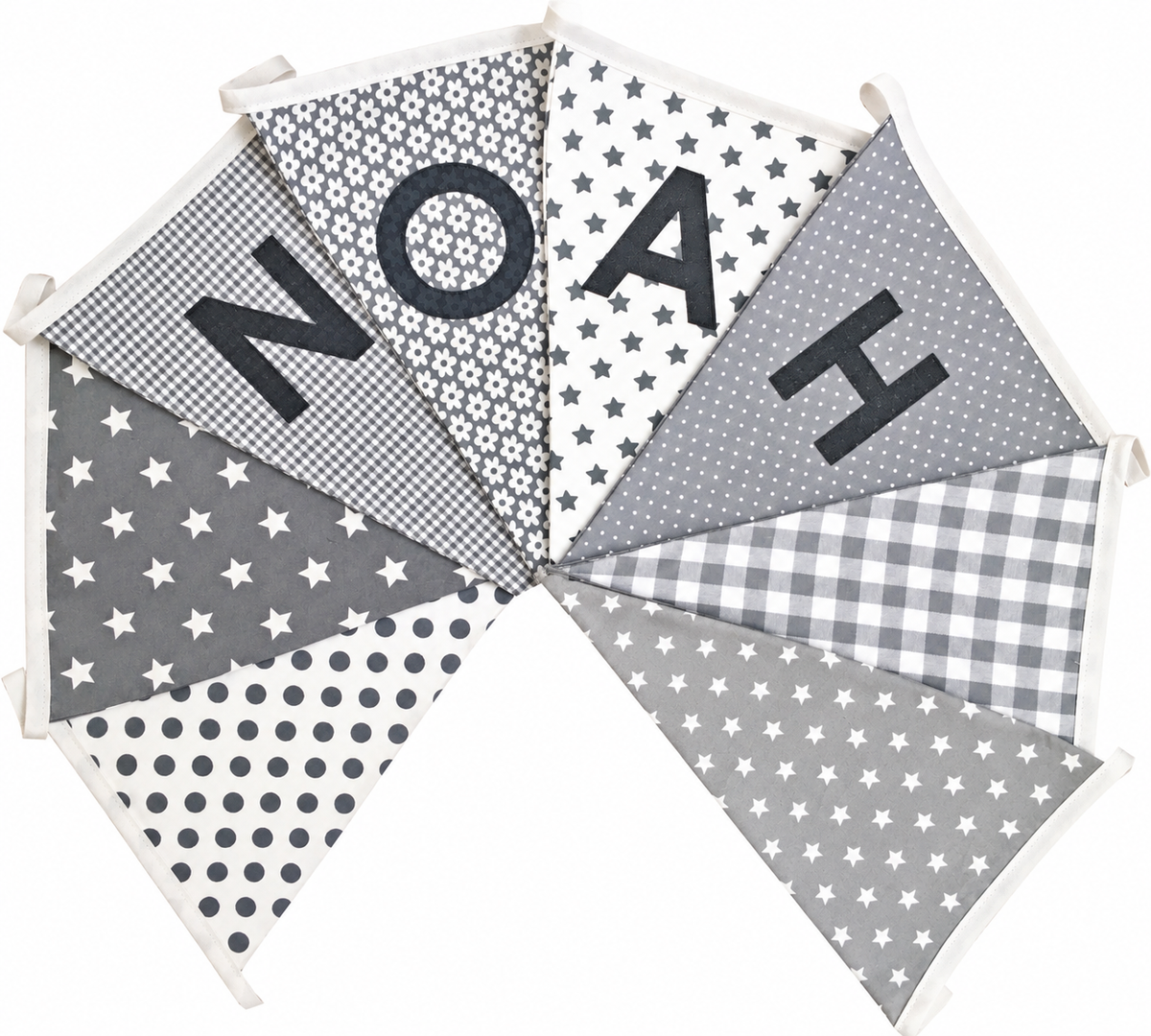 Vlaggetjes met naam: ontwerp Noah grijs met wit
