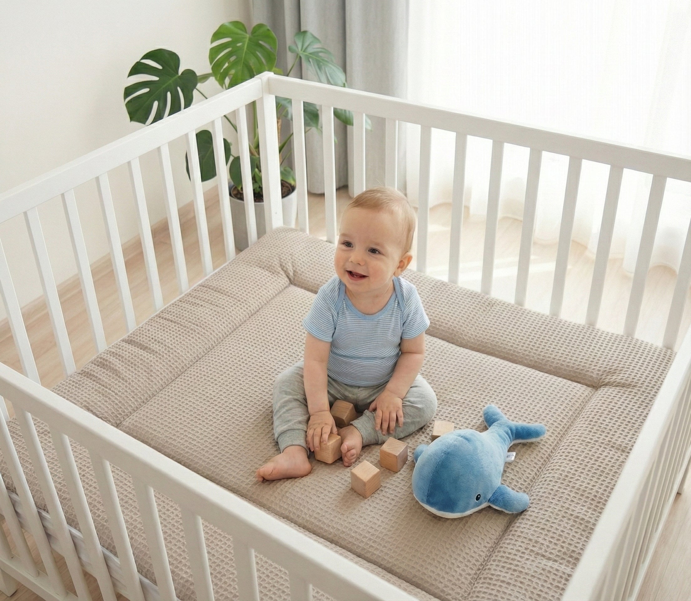 Boxkleed Wafelstof Taupe / Zand - boxkleed