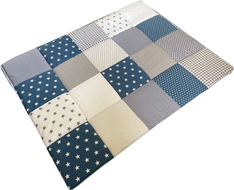 Speelkleed baby speelkleed groot Jeansblauwe sterren met grijs