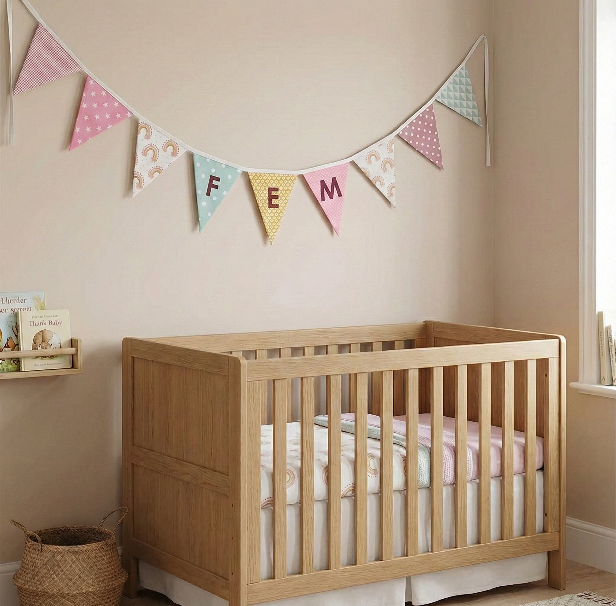 Vlaggetjes met naam: ontwerp Fem regenboogjes